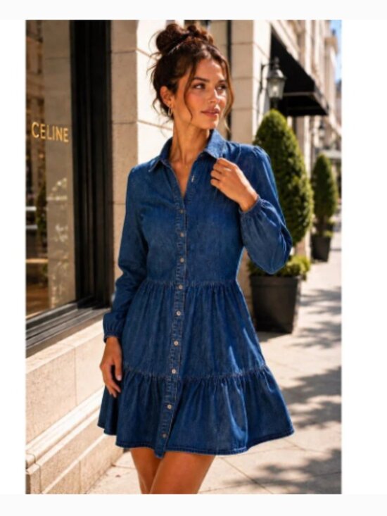 J. Crew Dresses & Skirts - J Crew Chambray Shirt Dress Blue Denim Button Front Tiered Mini size 4
